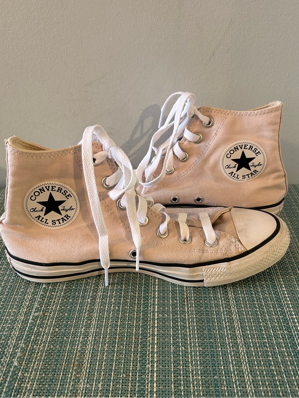 Converse Women’s High-Top Sneakers in Light Pink and White